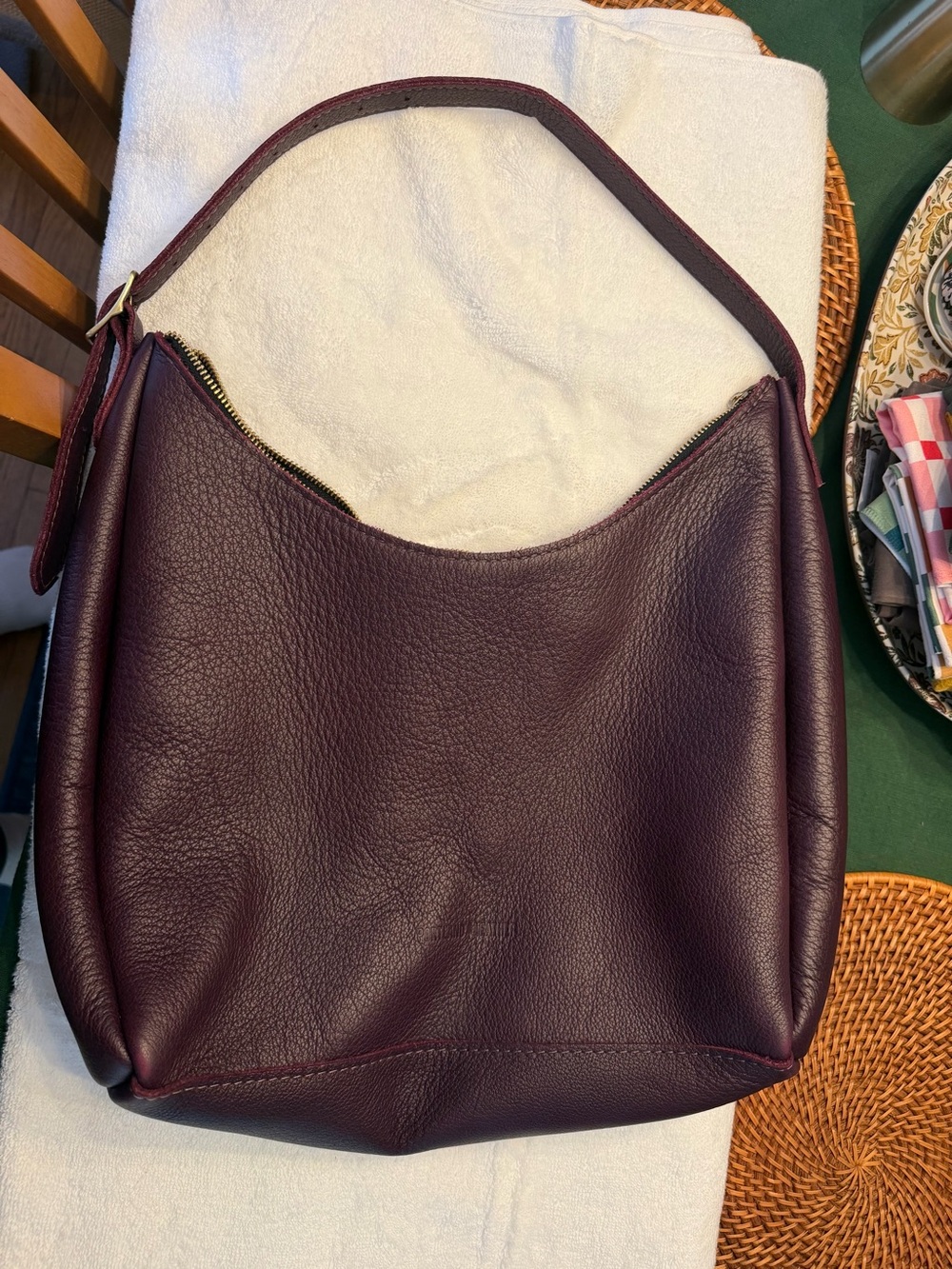 Portland Leather Pebbled Hobo Shoulder Bag in Deep Plum